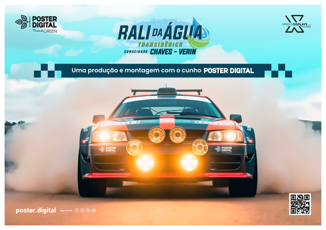 CARRO DE RALLY NO CARTAZ PROMOCIONAL DO RALI DA AGUA, COM O APOIO POSTER DIGITAL